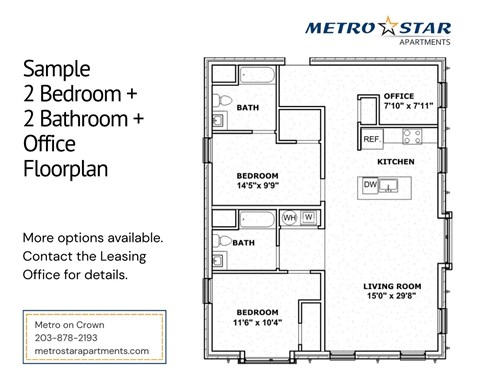 Floor plan for 2 beds, 2 baths, 1865 sqft